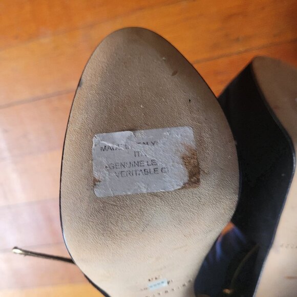 Brian Atwood Suede Black Gold Peeptoe Tribeca, Italian 39 - Picture 12 of 12